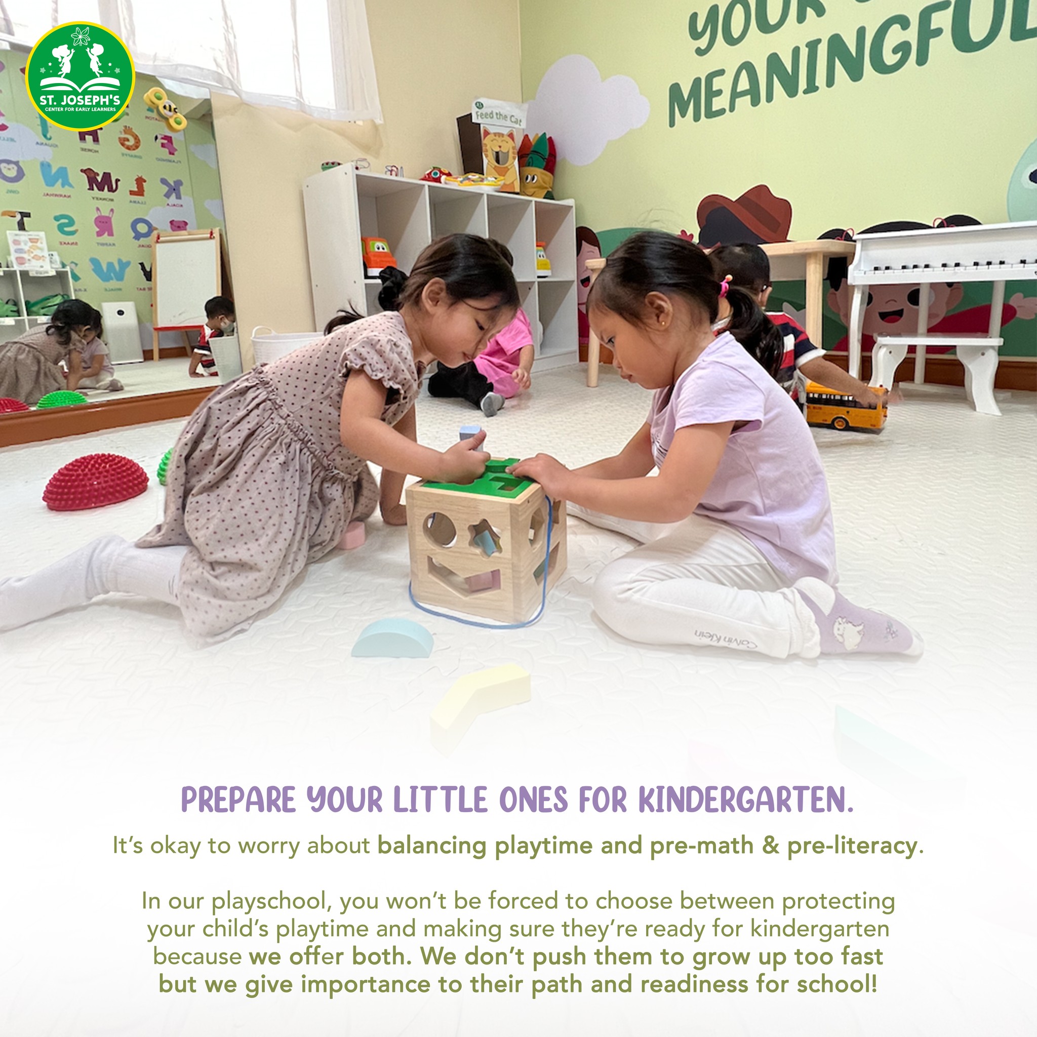 Children playing together with learning materials in a classroom